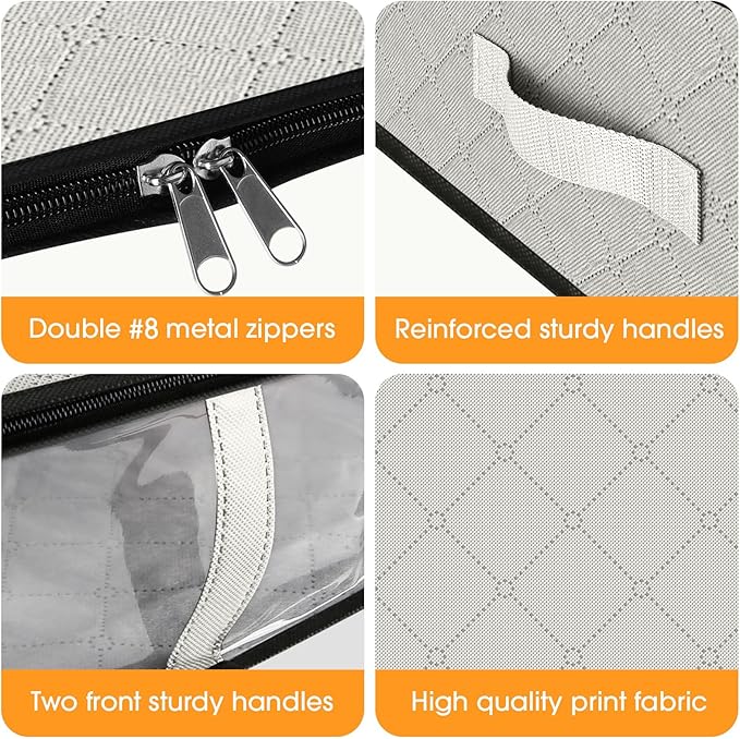 StorageRight Under Bed Storage Bags 6 Pack, 40L Large Clothes & Comforter Storage Containers with Clear Window, Breathable Fabric Organizer for Blankets, Bedding, Seasonal Clothing, White