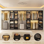 Unikito 10-15FT Closet Systems, Large Wood Walk in Closet Organizer with Hanging Rods and Drawers, Heavy Duty Closets Wardrobe with Shoe Racks, Sturdy Reversible Clothes Closet Kit, Black, Set of 2