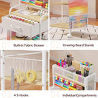 Art cart, 3 Tier Rolling Cart - Utility Cart with Storage Drawer and Wheels, Versatile Art & Craft Organizer for Home, Office, or Studio Ideal for Storing Brushes, Paints （ White）