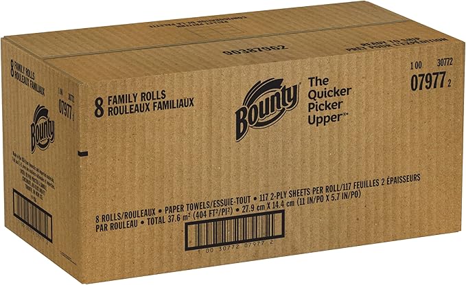 Bounty Quick Size Paper Towels, White, 8 Family Rolls = 20 Regular Rolls (Packaging May Vary)