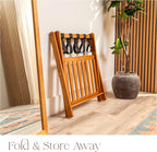 Fully Assembled 26.75" Folding Bamboo Luggage Rack Holder with Removable Laundry Bag & Storage Shelf – Heavy Duty, Space Saving Foldable Suitcase Stand for Guest Rooms, Bedrooms & Hotels - Holds 165 lbs