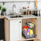 VUSIGN Under Sink Organizer, 2 Tier Pull Out Bathroom Cabinet Organizer, Under Kitchen Sink Organizers and Storage, Under Sink Shelf,1 Pack, Black