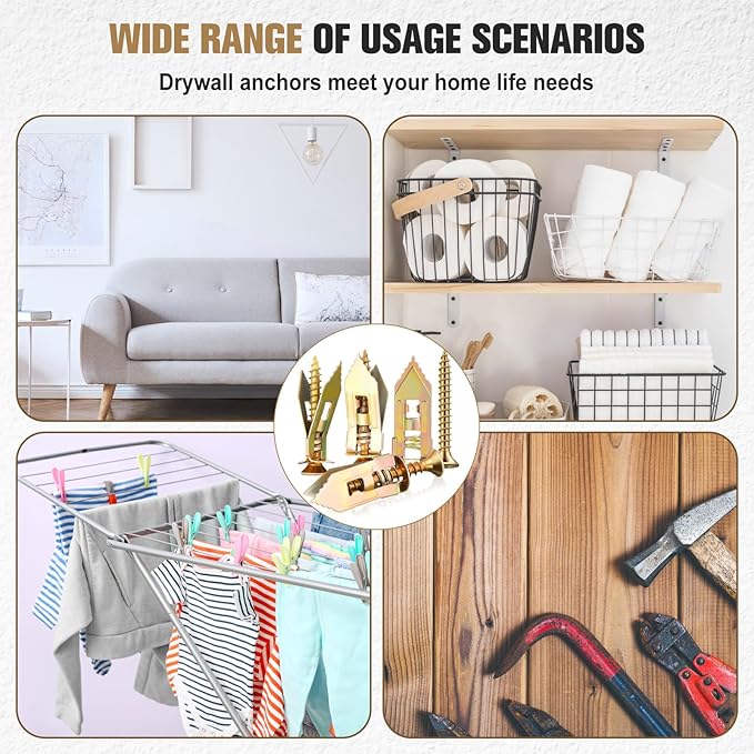 400 Pcs Drywall Anchors for Drywall Self Drilling with Screws Kit 0.47 x 1.18 Inch, 200 Sheetrock Expansion Anchors 200 Zinc Plated Screws, Drive in Hollow Board Nails No Drill or Holes in Wall