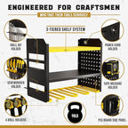 Power Tool Organizer Wall Mount - 3-Tier Heavy-Duty Metal Hand Tool Storage Rack, Utility Racks, Drill Holder, PegBoard Side, & More - Garage Storage Cordless Tool Organizer (Yellow)