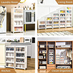 4-Tier Stackable Storage Bins with Lid, 23QT Storage Containers,Clear Foldable Plastic Drawer Storage on Wheels,Closet Organizers and Storage for Living Room,Bedroom,Office,Dorm