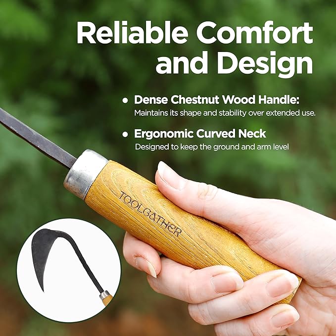 Original Homi Hand Hoe - Traditional Handmade Korean Garden Tool for Weeding Digging & Planting with Forged Steel & Chestnut and Acacia Wood Handle