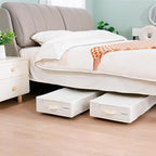 Vincona Under Bed Storage with Wheels, 2 Pack Under Bed Storage Containers with Label Holders for Clothes, Shoes and Blankets, Rolling Underbed Shoe Organizer with Cover, Beige (35.43x15.7x7.28 in)
