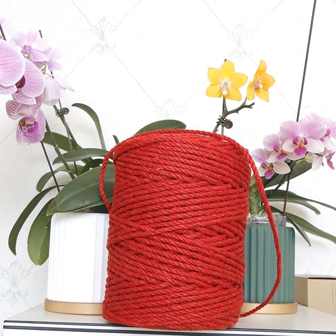4mm x 200 Feet Red Jute Rope, Twine for Gardening Tomato Climbing Plant Tie Floristry Crafts Gift Wrapping Packing Decor