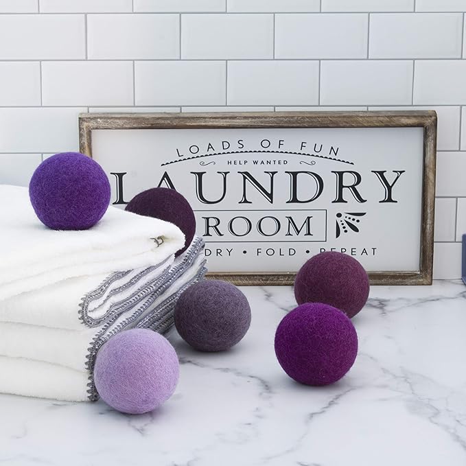 Friendsheep Wool Dryer Balls, Organic Reusable Fabric Softener Alternative for Laundry, Handmade, Fair Trade, Hypoallergenic, Eco-Friendly, Plastic-Free (6 Pack XL - Purple Haze)