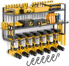 3 Shelf 7 Drill Holder Power Tool Organizer Wall Mount, Tool Storage Rack for Garage, Pegboard, Workshop walls | Compatible for all type of Cordless Power tools Comes With J hooks for Cords