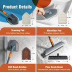 Floor Scrub Brush Tile Tub Scrubber Brush with 4 Different Cleaning Heads, Shower Brush with 56” Extendable Long Handle, Scrubbers for Cleaning Kitchen, Bathroom, Tub, Tile, Wall