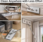 Mop and Bucket Set, Flat Mop and Bucket System, Mop Bucket with Wringer, Wall Mop with Adjustable Handle (Max 61 Inches), 5 Washable Microfiber Mop Pads
