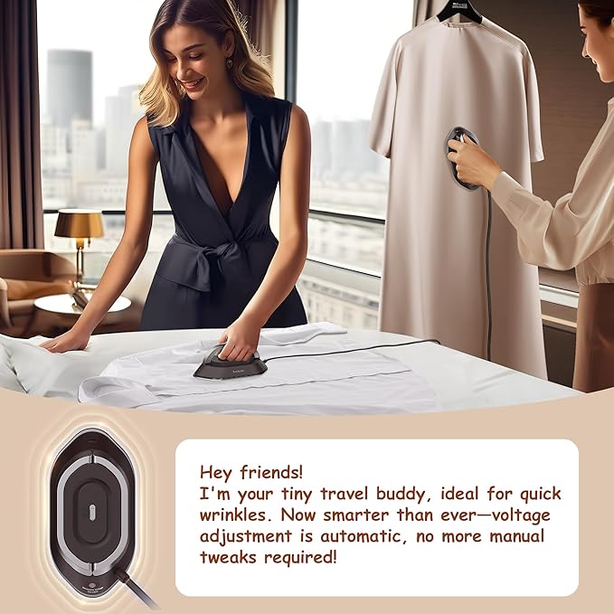 Newbealer Travel Iron with Global Voltage, 100-240V Mini Dry Iron for Clothes (No Steam), Max 300W, 60s Heat Up, 302℉ Non-Stick Ceramic Soleplate, 0.8lbs Ultra-Lightweight (Brown)