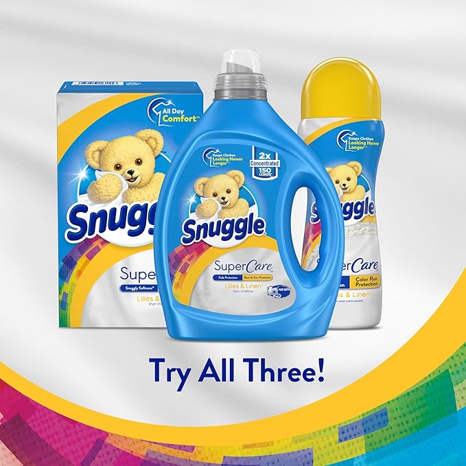 Snuggle SuperCare Laundry Fabric Softener Liquid, Lillies & Linen, 2X Concentrated Fabric Conditioner, 150 Loads