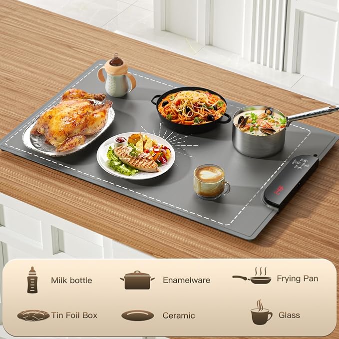 Electric Warming Tray, Full Surface Heating, Rollable & Portable, Premium Silicone Nano-Material, 248°F Temperature Settings,Auto Shut-Off, Versatile Food Warmer for Gatherings, Parties, Everyday Use