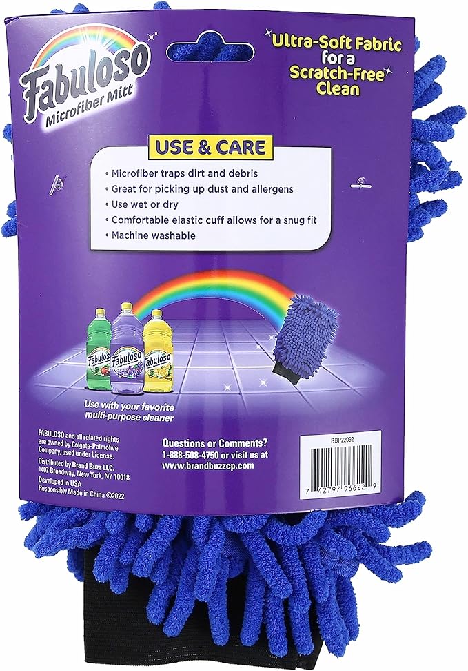 Fabuloso Microfiber Cleaning Mitt, Blue, One Size Fits All - Lint-Free, Scratch-Free Glove for Surfaces and Furniture - Dustless Hand Cloth for Bold & Bright Experience, 3 Count