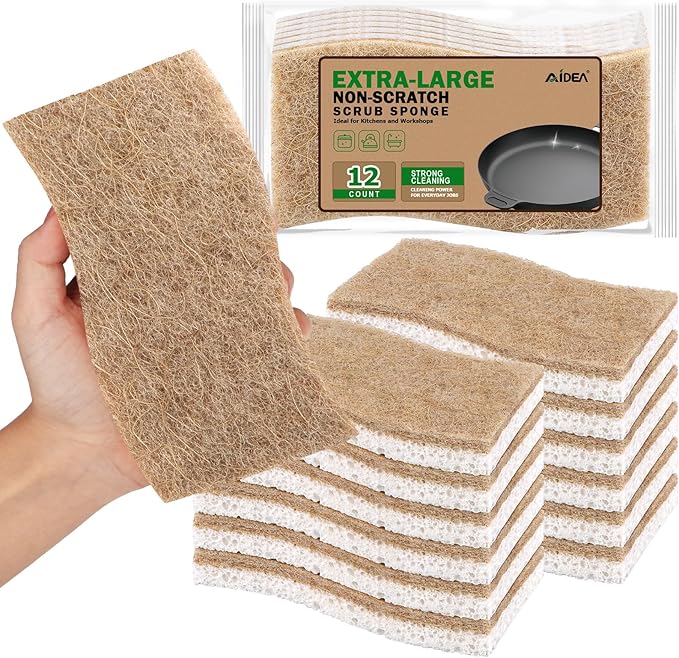 AIDEA XL Sponges Kitchen, 12Count, Non-Scratch Scrub Sponge, Large Natural Sponge for Non Stick Cookware, Cellulose Cleaning Sponge for Dishes, Kitchen, Bathroom, Household