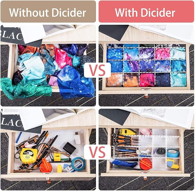 40Pcs Drawer Dividers, Adjustable Drawer Organizer for Socks, Underwear, Makeup, Can Help Tidy Kitchen, Bedroom, Dresser Black