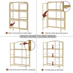 Crofy No Assembly Folding Bookshelf for Living Room, 3 Tier Gold Collapsible Book Shelf for Home Office, Portable Bookcase Storage Organizer