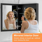 28x30 Inch Medicine Cabinet with Mirror, Aluminum Medicine Cabinet, Tempered Beveled Edge Large Singer Door Mirror, Adjustable Shelves, Surface or Recessed Mount Bathroom Mirrors with Storage, Black