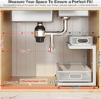 2-Pack 21.3 IN Depth Under Sink Organizer With Next-Gen Ball-Bearing Slides,Sophisticated Mesh 2-Tier Pull Out Shelf for Kitchen & Bathroom,Fits Small Items-White(Patented)