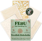 FEBU Swedish Dishcloths for Kitchen | 5 Pack Neutral Reusable Paper Towels Washable | Swedish Dish Towels | Non-Scratch Cellulose Sponge Cloths | No Odor, Biodegradable Cleaning Cloths