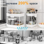 2 Pack Under Sink Organizer, Under Bathroom Cabinet Organizer with Hooks Hanging Cup, Multi-Purpose Storage Shelf for Kitchen Bathroom (White, L)