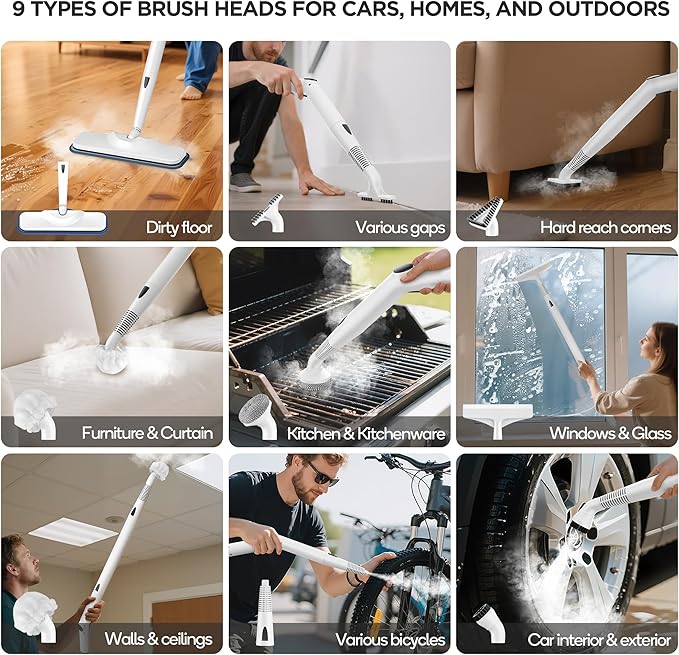 Steam Cleaner,Heavy-duty Steam Cleaners for Home,Detachable Handheld Steamer for Cleaning,248°F Steam Mop for Floors, Cars,Furniture,Tiles, Kitchen,Bathroom,Grout and More,21-Piece Kit Include