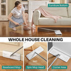 JOYMOOP Microfiber Flat Mop and Bucket System, Mops for Floor Cleaning and Wall Cleaner, Hardwood, Tile, Laminate, Vinyl Floors, Smooth Walls, and Glass Windows - 50" Flat Mop+1 Microfiber Pad[White]