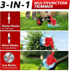 6-inch Cordless String Trimmer with 3 Types of Blades, Electric Grass Trimmer,21V 2×2000mAh Weed Eater Battery Powered,Electric Weed Wacker Cordless with Wheels,Lawn Edger, Mower for Yard,Garden