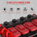 Heavy Duty Drill Holder & Power Tool Organizer Wall Mount, Metal Cordless Tool Organizer for Cordless Drill, Accessory Holder Rack (3L4D WITH CHARGING STATION (RED), With Charging Station)