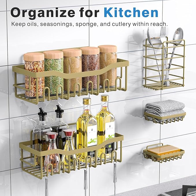 5-Pack Rustproof Stainless Steel Shower Caddy – No Drill Adhesive Bathroom Organizer with Large Capacity, Spacious Shower Shelves for Inside Shower, Kitchen & Home Decor Storage-XL Size