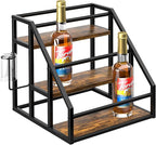 Coffee Syrup Rack Organizer, Spice Racks, Syrup Bottle Holder Stand for Coffee Bar, 3-Tier 12 Bottles Storage Shelves for Syrup, Wine, Dressing for Kitchen Countertop, Rustic Brown & Black