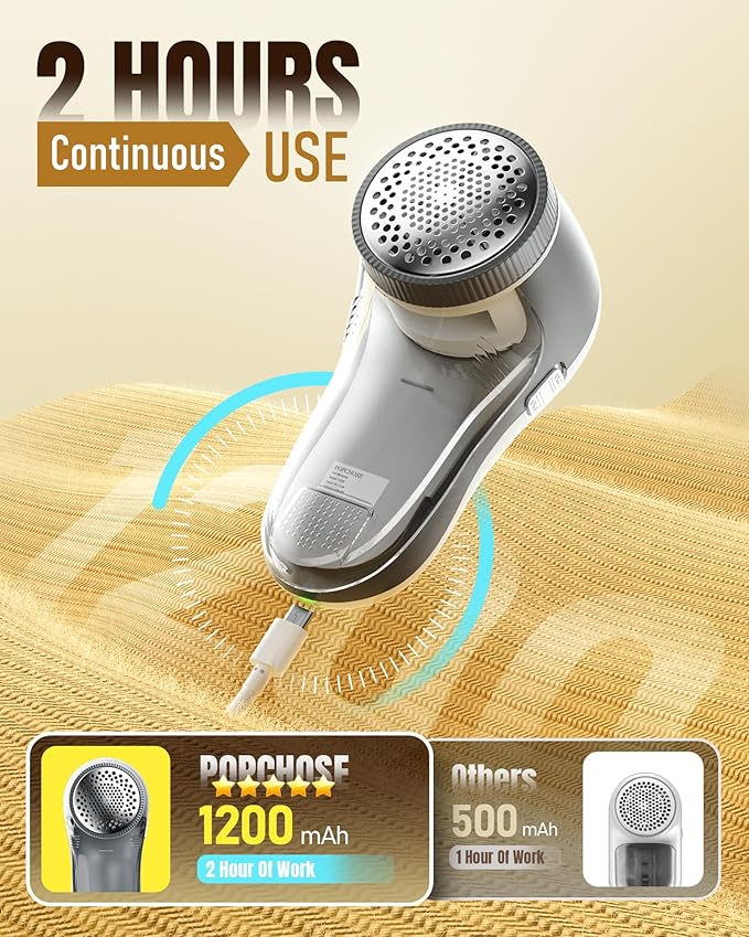 POPCHOSE Fabric Shaver, Lint Remover for Clothes, Electric Lint Shaver with 6-leaf Blades, Sweater Shavers to Remove Pilling for Clothing, Couch, Furniture, Fuzz, Lint Ball, Pillings, USB Rechargeable