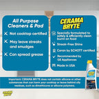 Cerama Bryte Glass Cooktop and Stove Top Cleaner Combo Kit - Includes Cleaning Tool, Razor, Scraper and 1 Pad to Remove Tough Stains - Use on Gas, Electric, Ceramic Surfaces, 18 Ounces, 4 Piece