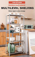 susunnus Stainless Steel Shelves 23.6in-5 Tier, Stainless Steel Shelf Organizer, Kitchen Storage Shelves,Artistic Texture, Pragmatic & Sturdy & Waterproof