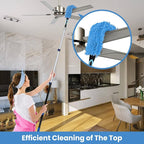 20ft High Ceiling Duster Kits with 5-12ft Heavy Duty Extension Pole - Fan Blade Cleaner, Cobweb Remover & Blue Window Squeegee Kit, Washable Dust Brush for High Roof and Glass Surfaces