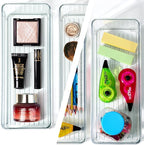 8 PACK Clear Stackable Drawer Organizer Bins, Plastic Organizer Bins for Cutlery Vanity Storage Tray for Bathroom Kitchen Office Desk Organizing