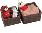 HOONEX Storage Baskets for Organizing, Decorative Round Paper Rope Woven Baskets for Storage with Carrying Handles, Set of 2, Dark Brown