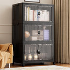 Jalove 30Gal Large Storage Bins with lids, 120QT Plastic Stackable Storage Containers with Wheels, Collapsible Closet Organizer and Storage Drawers,Clothes Organization for Cabinet Home, 1Pack Black