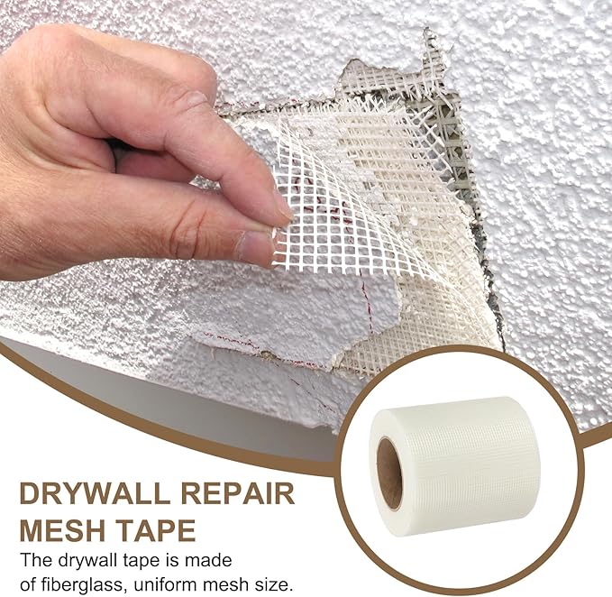 PATIKIL Drywall Repair Mesh Tape, 6 inch x 164 ft Fiberglass Repair Patch Self-Adhesive Dry Wall Joint Tape 9 Mesh Wall Hole Crack and Seam Patch, White