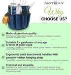 Garden Tools Set – Premium Stainless Steel Gardening Hand Tools with Solid Beechwood Handle – Gardening Kit with Rake, Shovel, Gloves, Shears, Tool Organizer – Garden Gifts for Women and Men