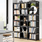 REIBII Book Shelf, 16 Cube Storage Organizers, Tall DIY Book Case for Bedroom, Office, Living Room, Closet, 12" D x 47.24" W x 70.86" H, Black