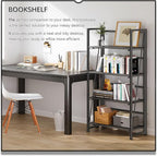4NM No-Assembly Folding Bookshelf Storage Shelves 4 Tiers Vintage Bookcase Standing Racks Study Organizer Home Office (All Black)