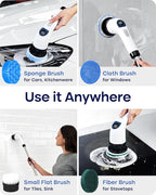 Electric Spin Scrubber for Cleaning - Shower Scrubber with Long Handle and 7 Replaceable Heads - 2 Speed Cordless Shower Brush for Cleaning with Long Battery Life, White