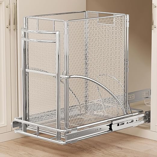 ANASTA Cabinet Trash Can Pull Out Kit, Heavy Duty Under Sink Garbage Can Pull Out Track + 7 Gal Bin, Under Cabinet Slide Out Organizer, Trash Can Drawer Slide for Counter, Botes de Basura para Cocina