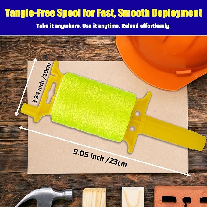 #18 Mason Line String, 540 Feet Braided Nylon Twine with 5 Built-in Levels, High-Visibility String Line for Construction, Gardening, DIY, and Outdoor Projects (Fluorescent Yellow)