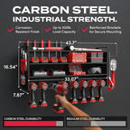 Power Tool Organizer Wall Mount - Power Tool Storage Rack with 3 Shelves, 8 Drill Holders, Bit Holder, Load 300 lbs, Pegboard Sides Storage for Tools- Garage Drill Organizer, Ultimate Workshop Station