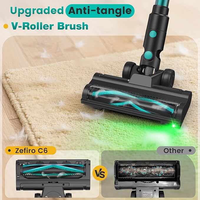 Cordless Vacuum Cleaner, Stick Vacuum with Powerful Suction, 45Mins Runtime Vacuum Cleaners for Home, Anti-tangle and 1.5L Dust Cup, 6 in 1 Lightweight Vacuum for Hardwood Floor Carpet Pet Hair