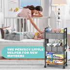 2In1 Baby Diaper Caddy & 4-Tier Rolling Diaper Cart, Diaper Caddy Organizer Cart with Dividers & Drawer, Mobile Metal Bedside Cart for Nursery Essentials Storage, Large Capacity